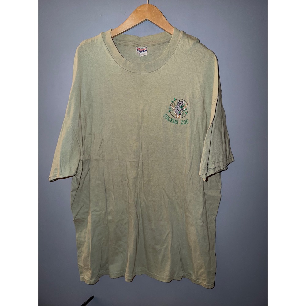 Vintage‎ Hanes Beefy-T Toledo Zoo Koala Embroidered T-Shirt Sage Green Mens XXL